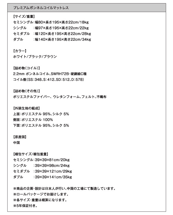 プレミアムボンネルコイルマットレス詳細