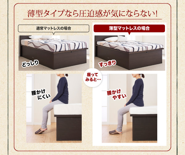 薄型タイプのマットレスなら圧迫感が気になりません。