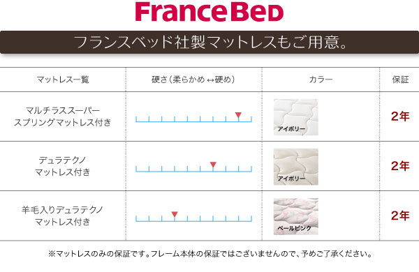 フランスベッド社製マットレスもご用意。