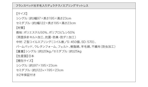 羊毛入りデュラテクノマットレス詳細