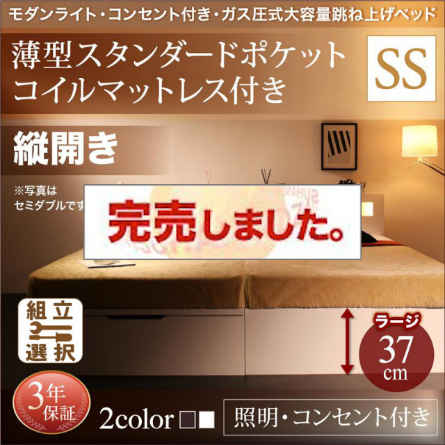 跳ね上げベッド【Lunalight】ルナライト 薄型ポケット付 縦開き セミシングル ラージ