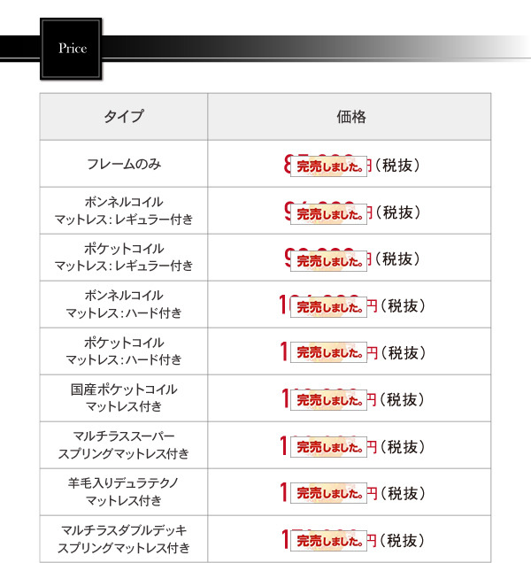 タイプ別価格