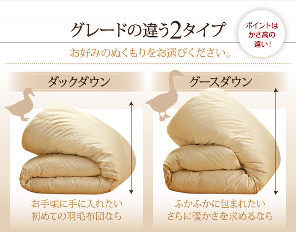 ダックダウンタイプとグースダウンタイプ
