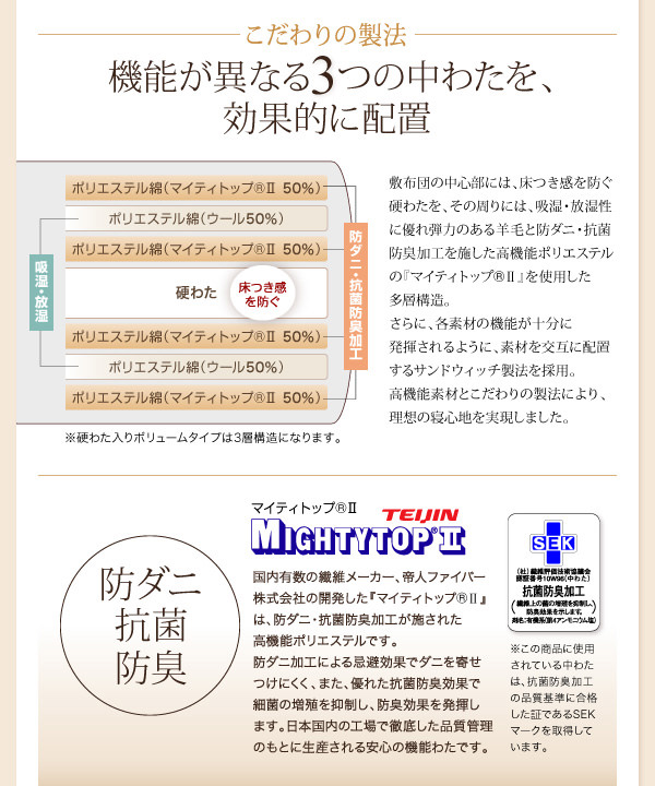 中綿を効果的に配置