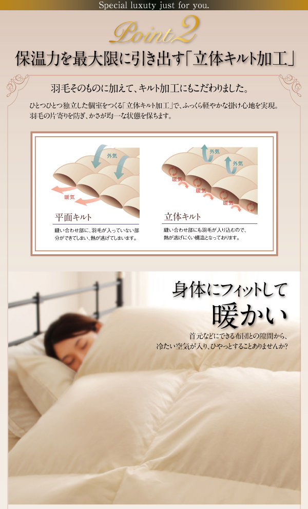 保温力を最大限に引き出す立体キルト加工