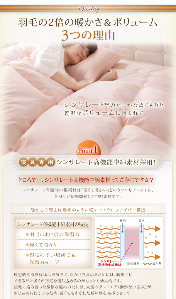 羽毛の2倍の暖かさ