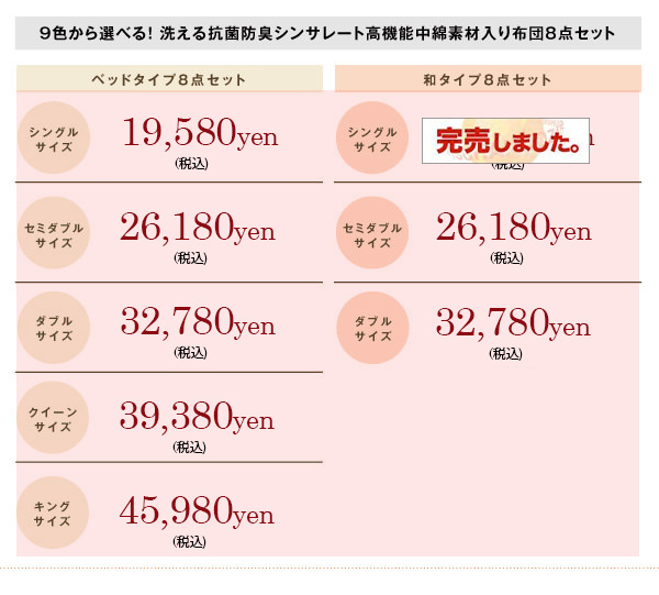 組布団セット | 9色から選べる 洗える抗菌防臭 シンサレート高機能