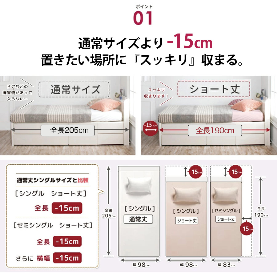 通常サイズより-15cm