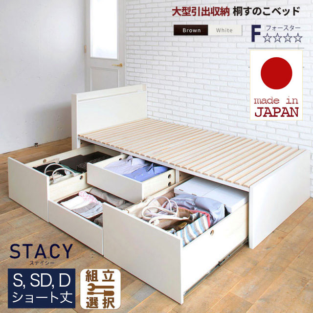 日本製 大型引出し収納 薄型ヘッドボード  チェストベッド【STACY】 OHS 