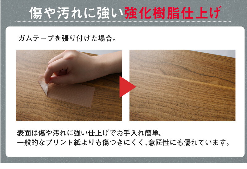 傷や汚れに強い強化樹脂仕上げ