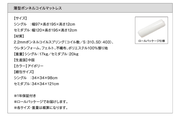 薄型ボンネルコイルマットレス詳細