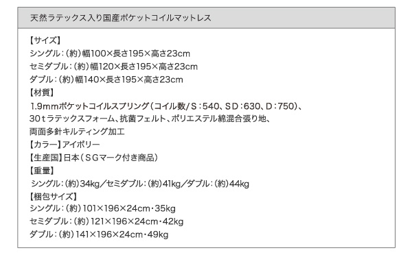 天然ラテックス入り国産ポケット詳細