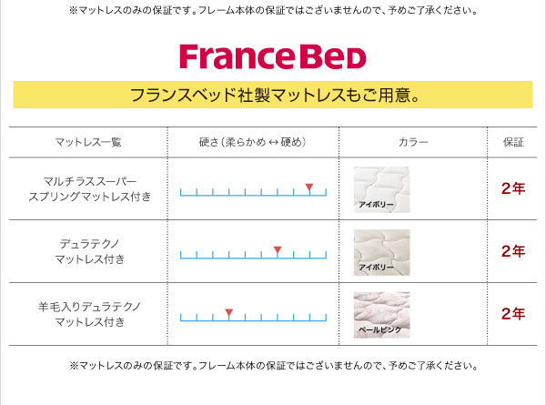 フランスベッド社製マットレスもご用意。