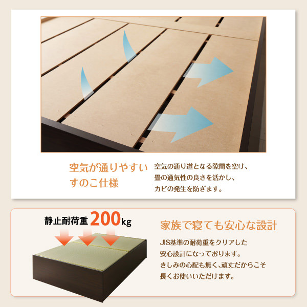 布団が収納できる畳連結ベッド【陽葵 】ひまり い草畳 ワイドK200 42cm