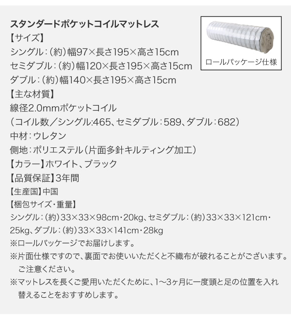 スタンダードポケットコイルマットレス詳細