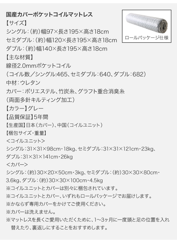 国産カバーポケットコイルマットレス詳細