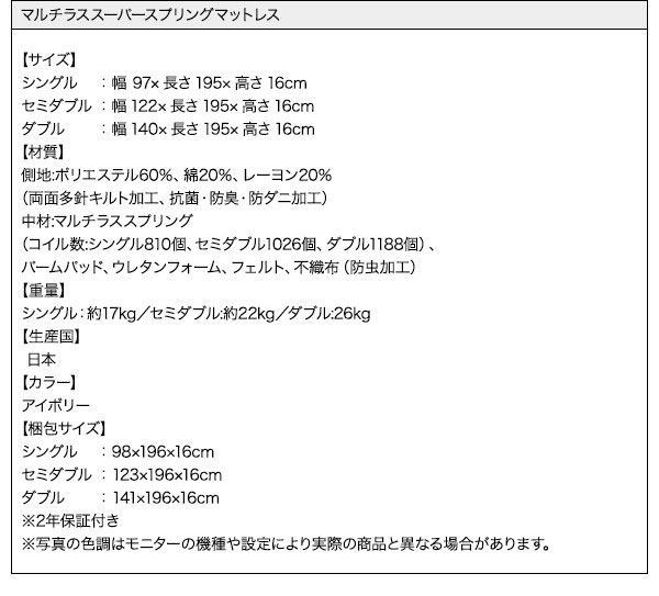 マルチラスマットレス詳細