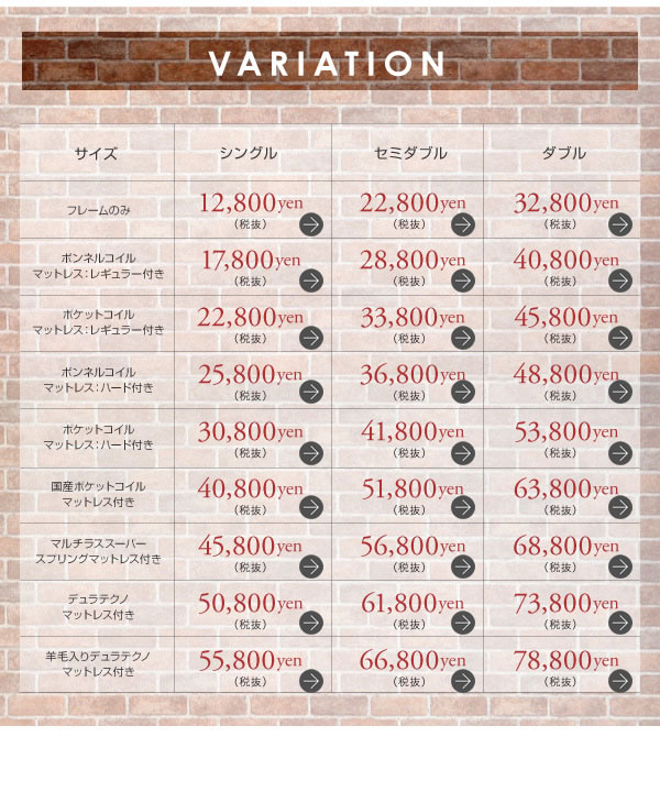 タイプ別価格