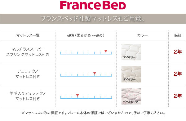 フランスベッド社製マットレスもご用意。