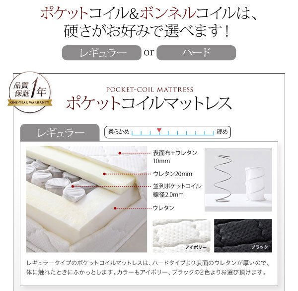 ポケットコイル&ボンネルコイルは硬さが選べます