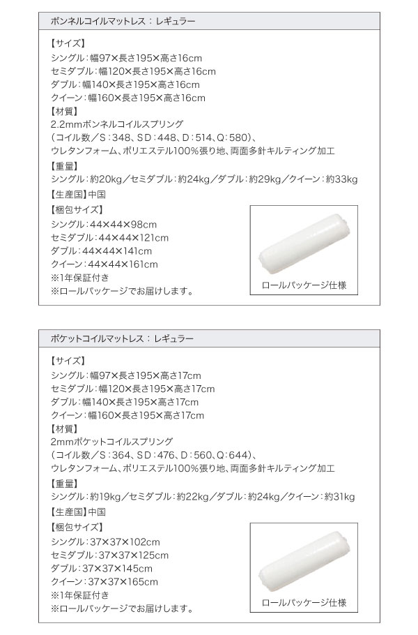 ボンネル・ポケットコイル:レギュラー詳細