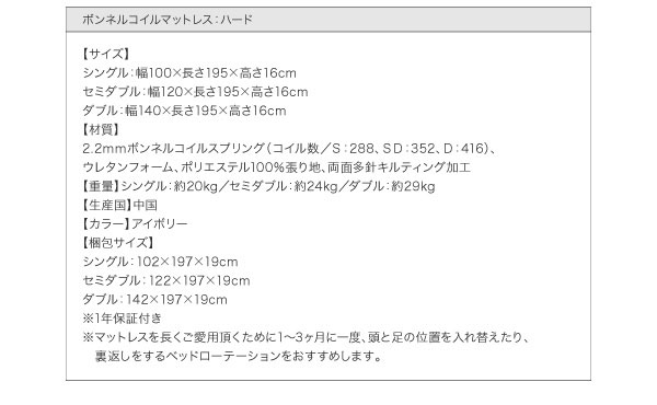 ボンネルコイルマットレスハード詳細