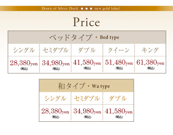 タイプ別価格