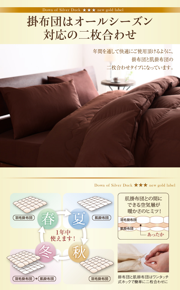 掛布団はオールシーズン対応の2枚合わせ