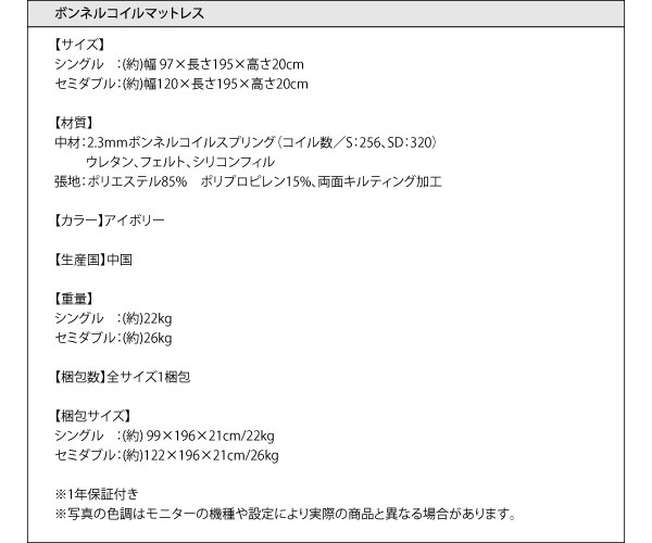 ボンネルコイルマットレス詳細