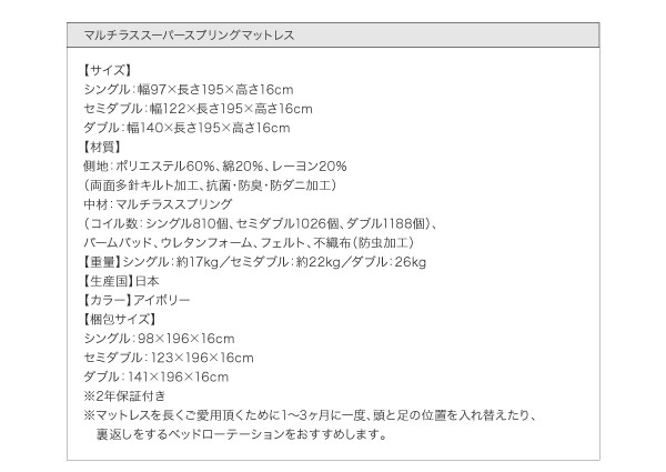 マルチラスマットレス詳細