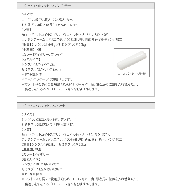 ポケットコイルマットレス詳細