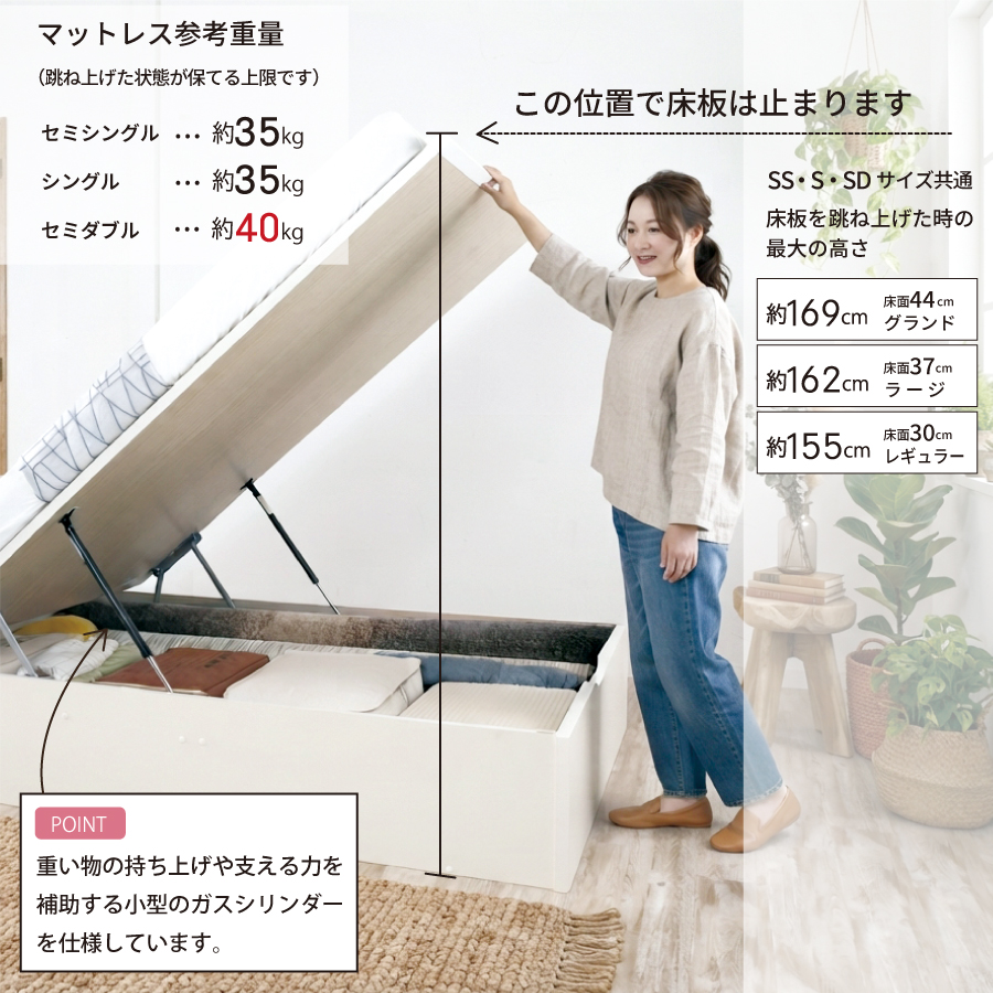 縦開き開閉時の最大高さ
