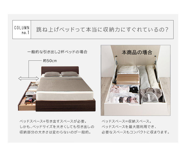 日本製 跳ね上げベッド【aimable】エマーブル ベッドフレームのみ セミシングル ショート丈 深さラージ