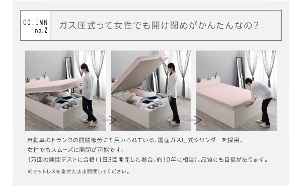 日本製 跳ね上げベッド【aimable】エマーブル ベッドフレームのみ セミシングル ショート丈 深さラージ
