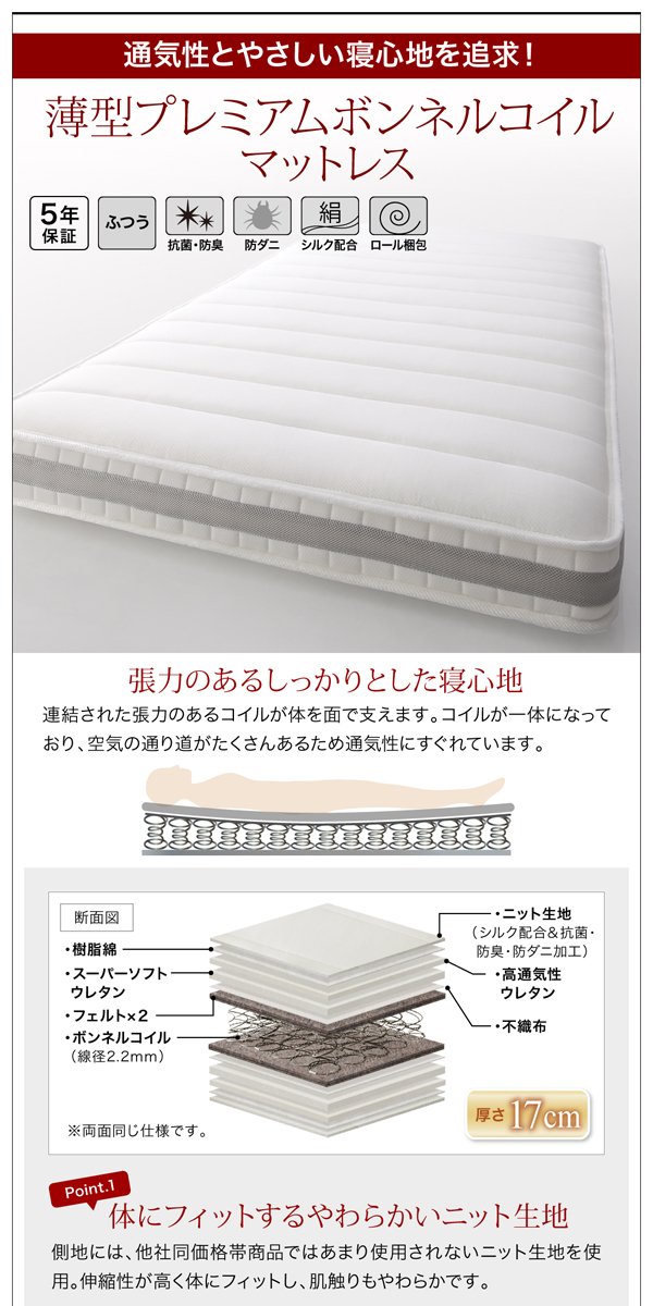 薄型プレミアムボンネルコイルマットレス