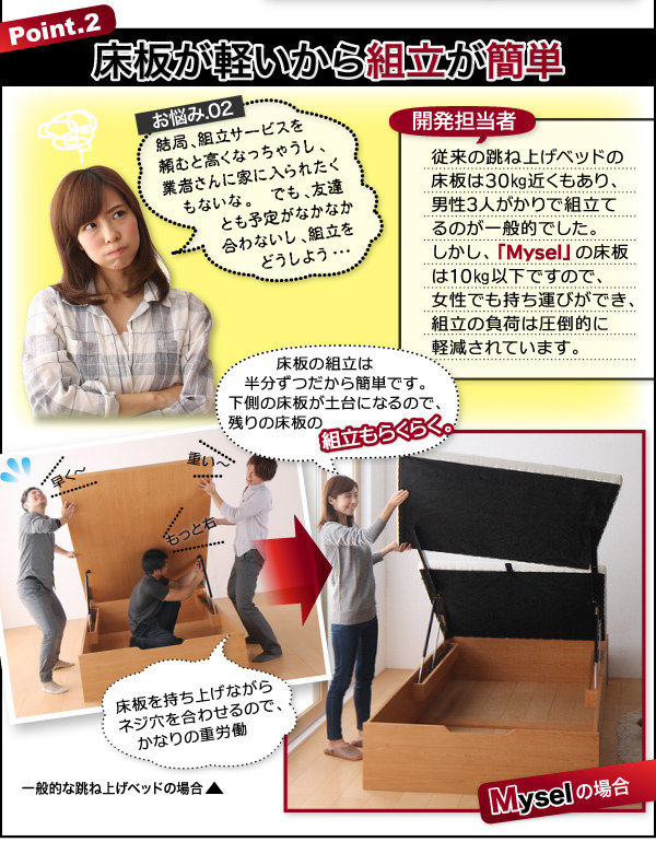 簡単組立・らくらく搬入 跳ね上げベッド【Mysel】マイセル ベッドフレームのみ セミシングル 深さレギュラー 簡単組立・らくらく搬入 跳ね上げベッド【Mysel】マイセル ベッドフレームのみ セミシングル 深さレギュラー