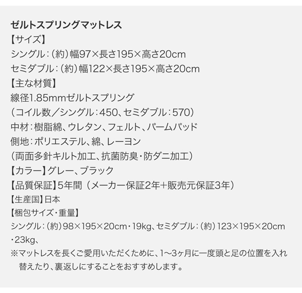 ゼルトスプリングマットレス詳細