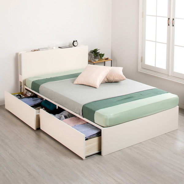 収納付きベッド | 日本製 照明付 2杯引き出し収納付きベッド【3ZONE