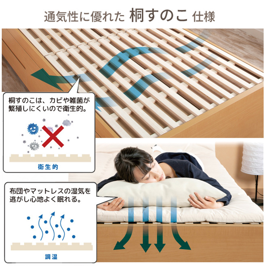 通気性に優れた桐すのこ仕様