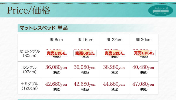脚付きマットレス ショート丈 ベット セミシングルサイズ マットレスベッド | ショート丈分割式 脚付きマットレスベッド