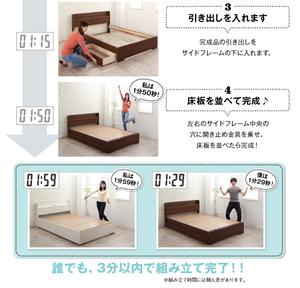 組み立て簡単！日本製 収納付きベッド【Lacomita】ラコミタ ベッドフレームのみ ダブル