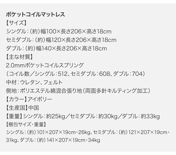 ポケットコイルマットレス詳細
