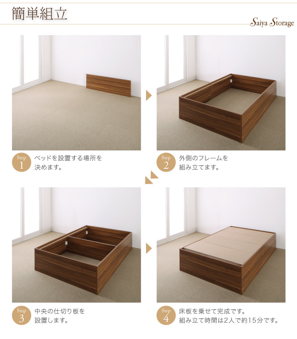 床下収納付きベッド【SaiyaStorage】サイヤストレージ ベッドフレームのみ 深型 すのこ床板 セミダブル