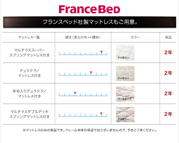 フランスベッド社製マットレスもご用意。