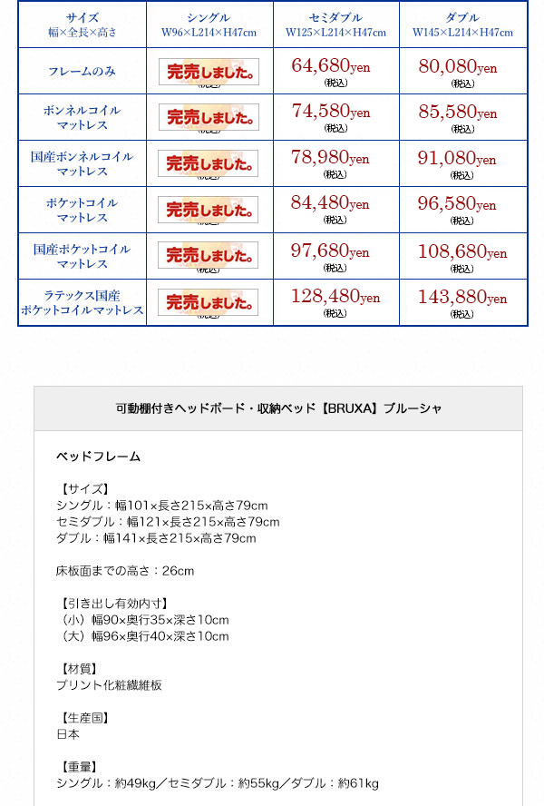 収納付きベッド【BRUXA】ブルーシャ詳細