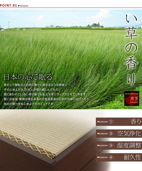 日本製 畳仕様収納付きベッド【月下】Gekka　シングル