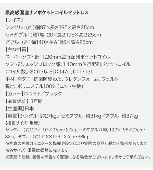 最高級国産ナノポケットコイルマットレス 詳細