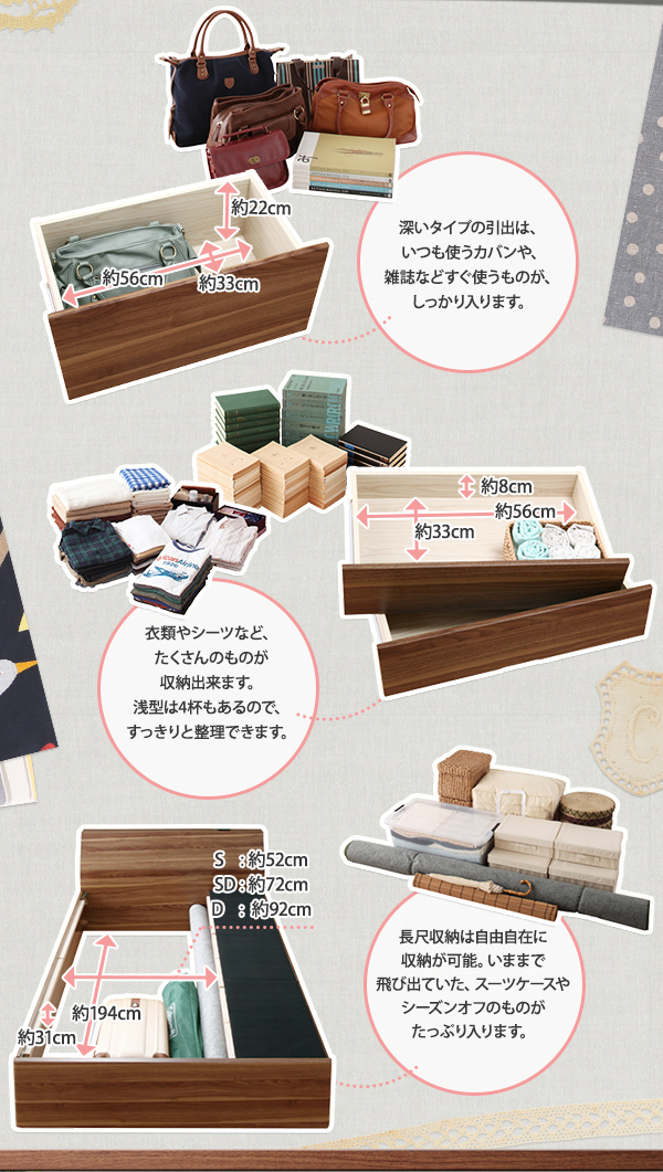 深型引き出しと浅型引き出し