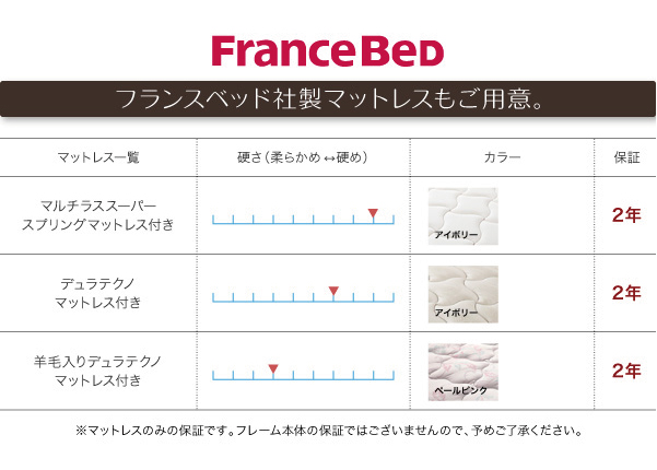フランスベッド社製マットレスもご用意。