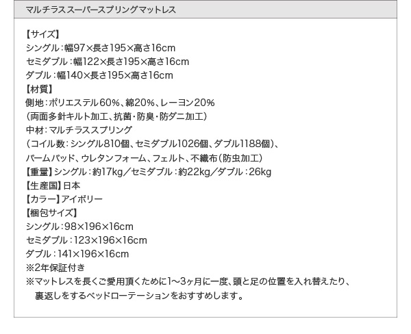 マルチラスマットレス詳細